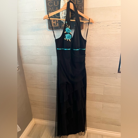 Rampage Black Dress with Blue Floral Detail - Picture 1 of 9